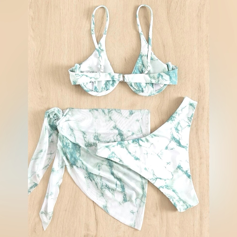 SHEIN 3pack Underwire High Cut Tie Dye Bikini & Beach Skirt